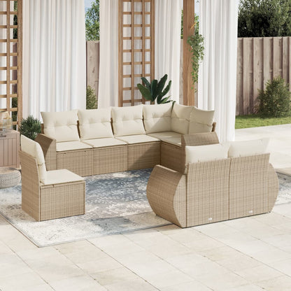 8-tlg. Garten-Sofagarnitur mit Kissen Beige Poly Rattan