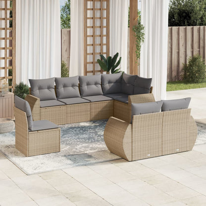 8-tlg. Garten-Sofagarnitur mit Kissen Beige Poly Rattan