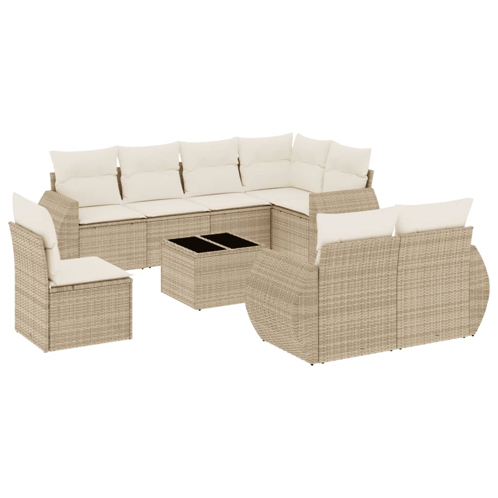 9-tlg. Garten-Sofagarnitur mit Kissen Beige Poly Rattan