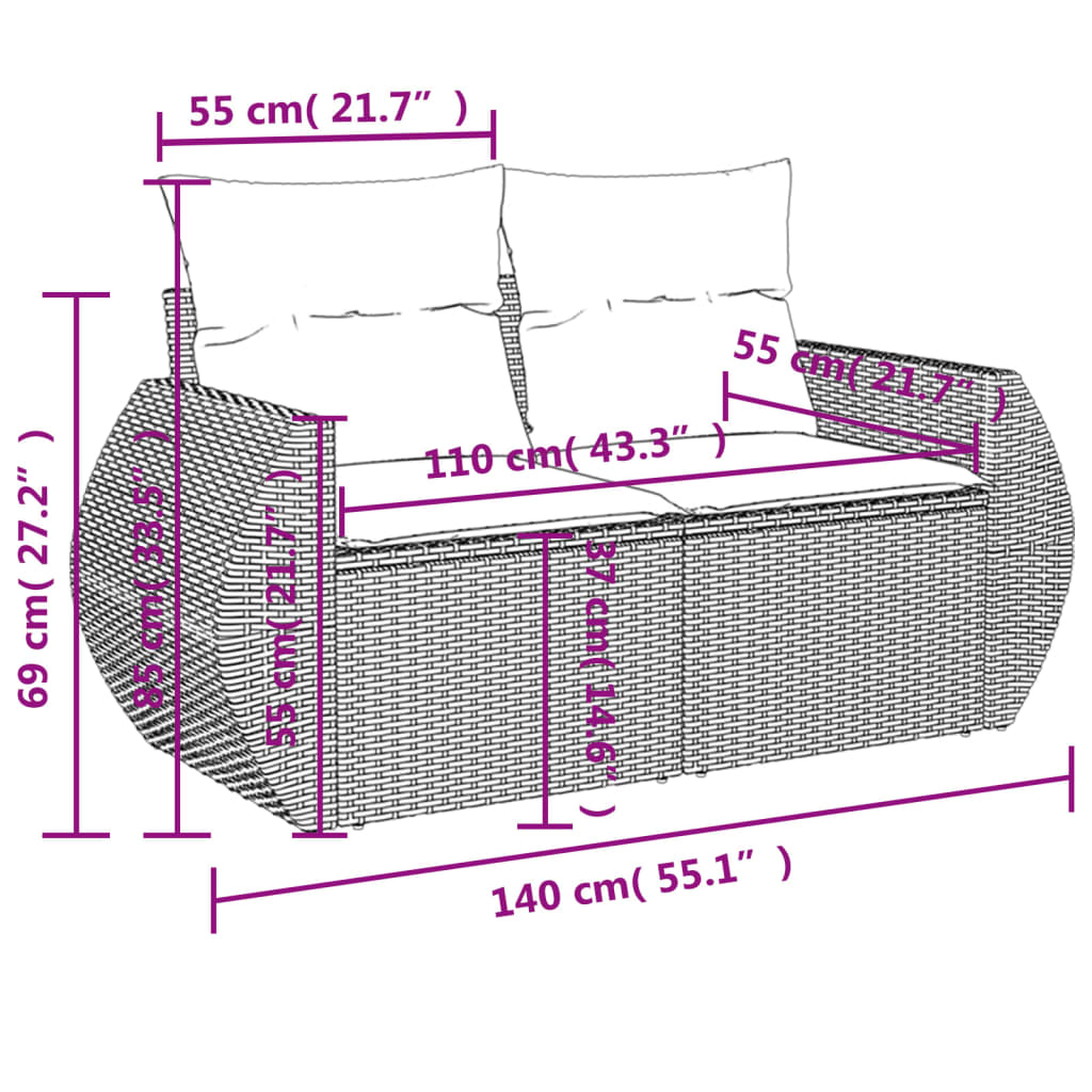 9-tlg. Garten-Sofagarnitur mit Kissen Braun Poly Rattan