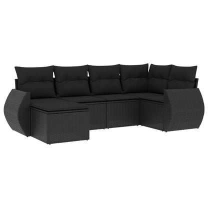 6-tlg. Garten-Sofagarnitur mit Kissen Schwarz Poly Rattan