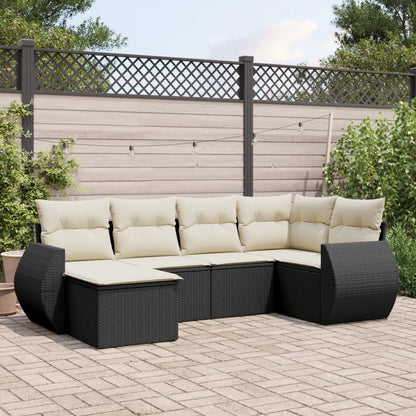 6-tlg. Garten-Sofagarnitur mit Kissen Schwarz Poly Rattan