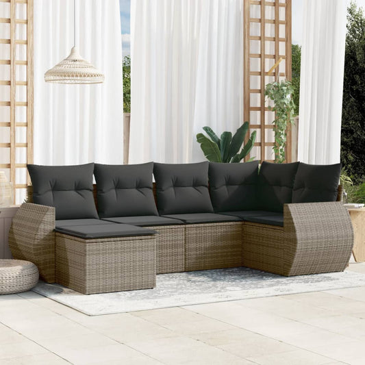 6-tlg. Garten-Sofagarnitur mit Kissen Grau Poly Rattan