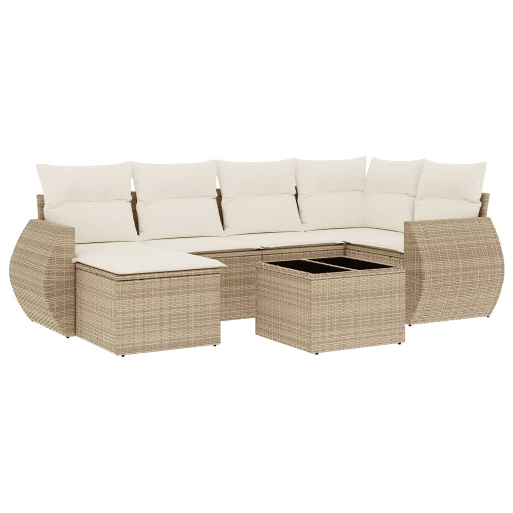 7-tlg. Garten-Sofagarnitur mit Kissen Beige Poly Rattan