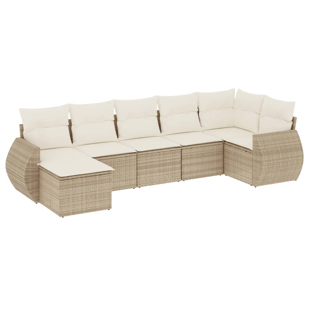 7-tlg. Garten-Sofagarnitur mit Kissen Beige Poly Rattan