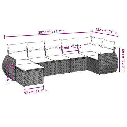 7-tlg. Garten-Sofagarnitur mit Kissen Grau Poly Rattan