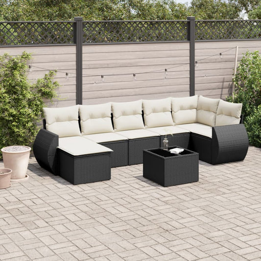 8-tlg. Garten-Sofagarnitur mit Kissen Schwarz Poly Rattan