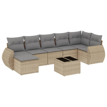 8-tlg. Garten-Sofagarnitur mit Kissen Beige Poly Rattan