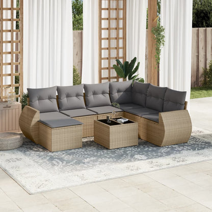 8-tlg. Garten-Sofagarnitur mit Kissen Beige Poly Rattan