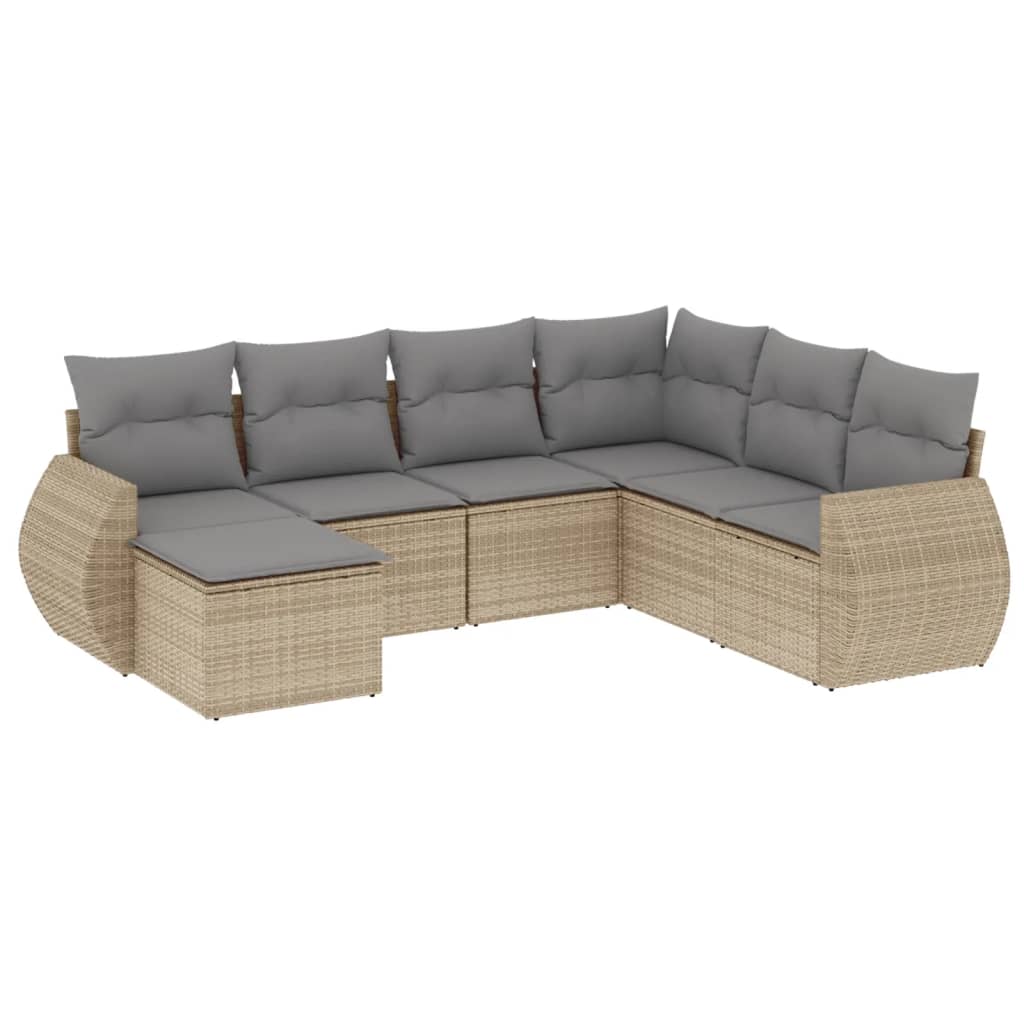 7-tlg. Garten-Sofagarnitur mit Kissen Beige Poly Rattan