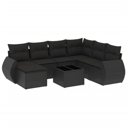 8-tlg. Garten-Sofagarnitur mit Kissen Schwarz Poly Rattan