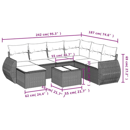 8-tlg. Garten-Sofagarnitur mit Kissen Schwarz Poly Rattan