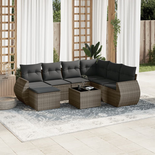 8-tlg. Garten-Sofagarnitur mit Kissen Grau Poly Rattan