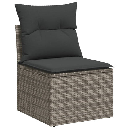 8-tlg. Garten-Sofagarnitur mit Kissen Hellgrau Poly Rattan