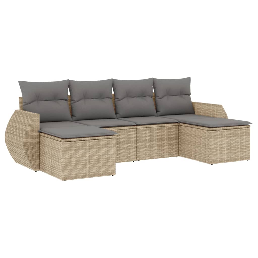 6-tlg. Garten-Sofagarnitur mit Kissen Beige Poly Rattan