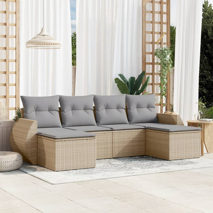 6-tlg. Garten-Sofagarnitur mit Kissen Beige Poly Rattan