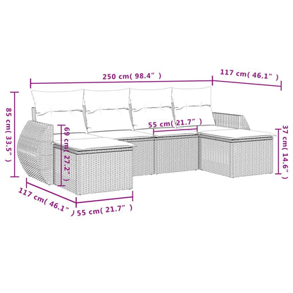 6-tlg. Garten-Sofagarnitur mit Kissen Hellgrau Poly Rattan