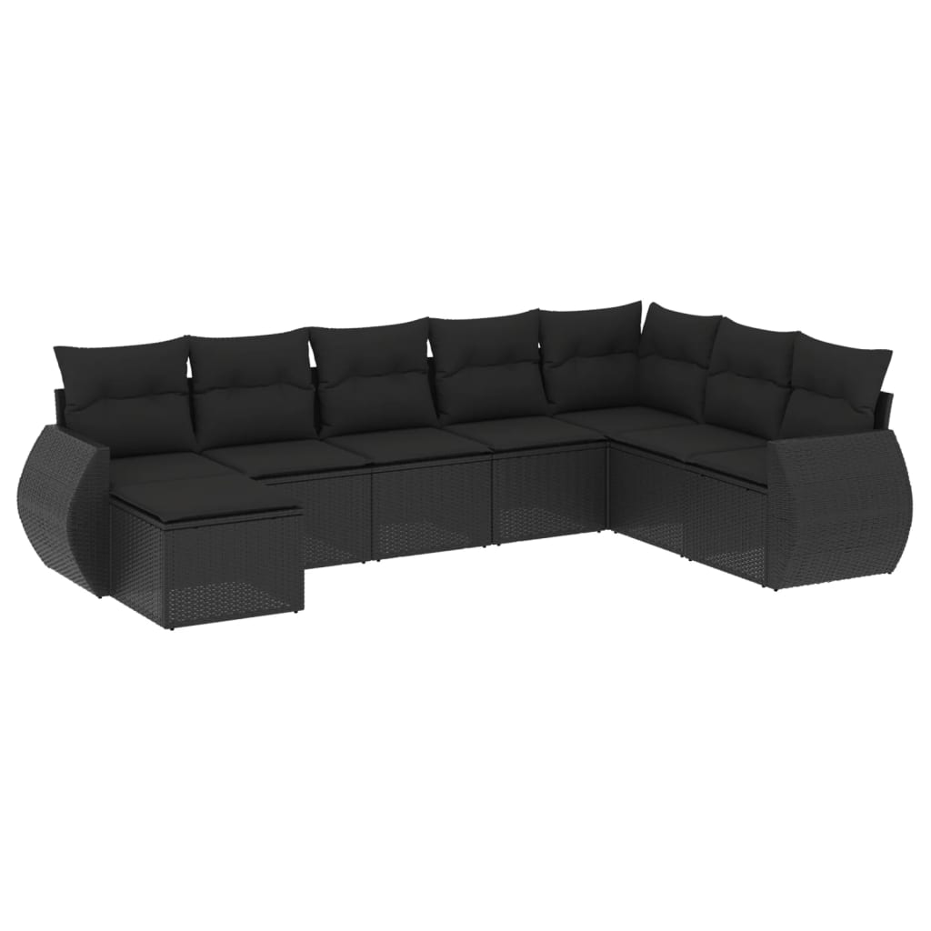 8-tlg. Garten-Sofagarnitur mit Kissen Schwarz Poly Rattan