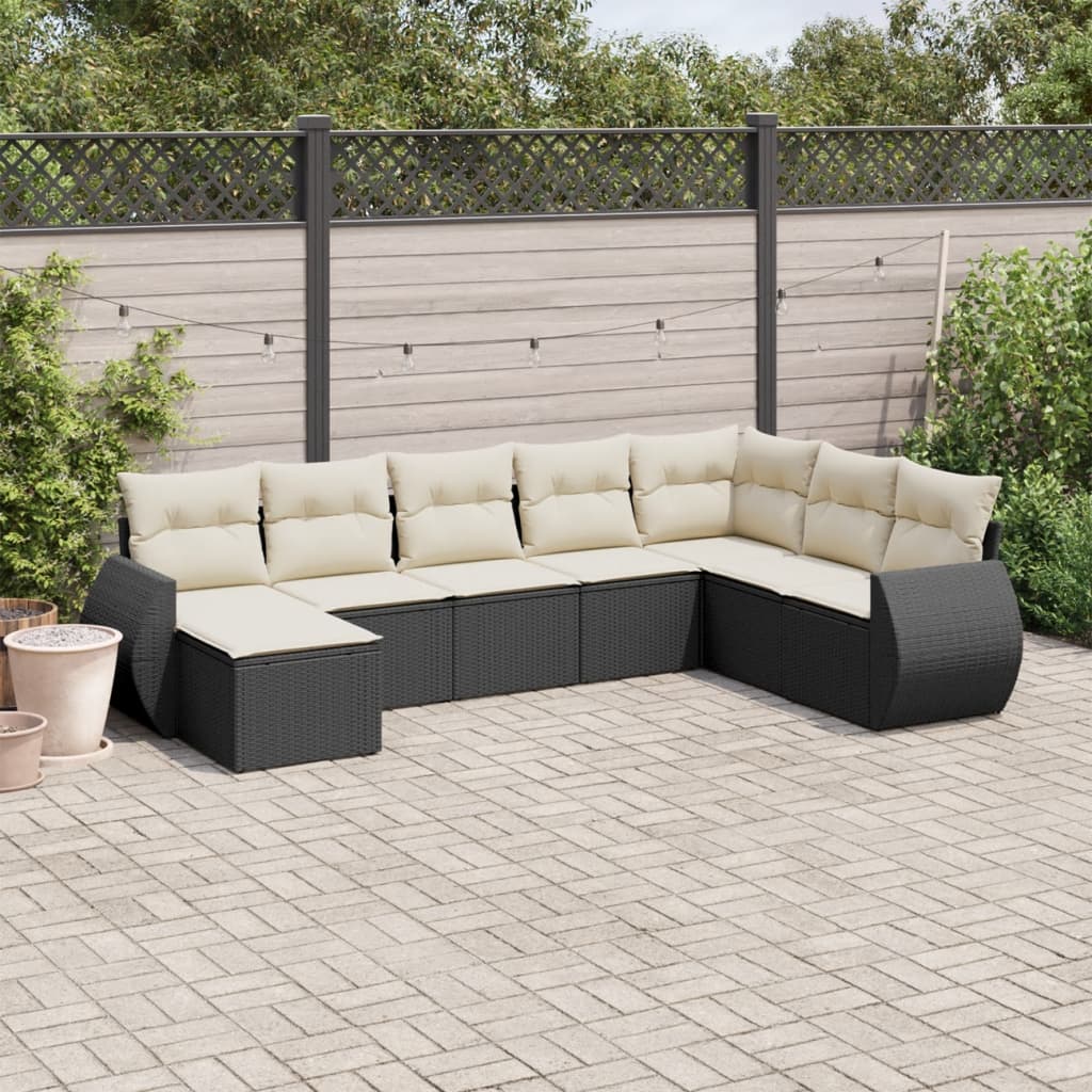 8-tlg. Garten-Sofagarnitur mit Kissen Schwarz Poly Rattan