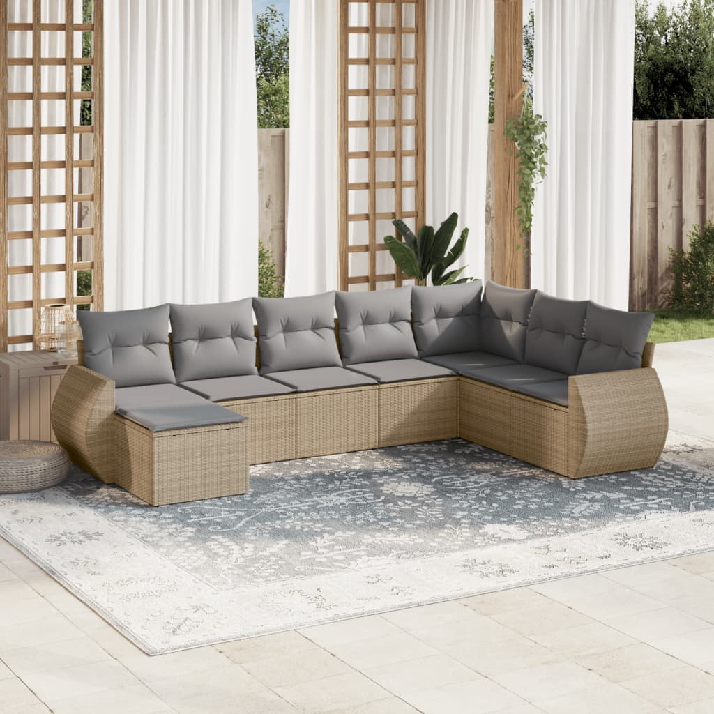 8-tlg. Garten-Sofagarnitur mit Kissen Beige Poly Rattan