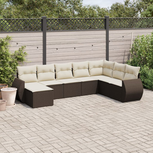 8-tlg. Garten-Sofagarnitur mit Kissen Braun Poly Rattan