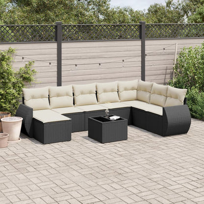 9-tlg. Garten-Sofagarnitur mit Kissen Schwarz Poly Rattan