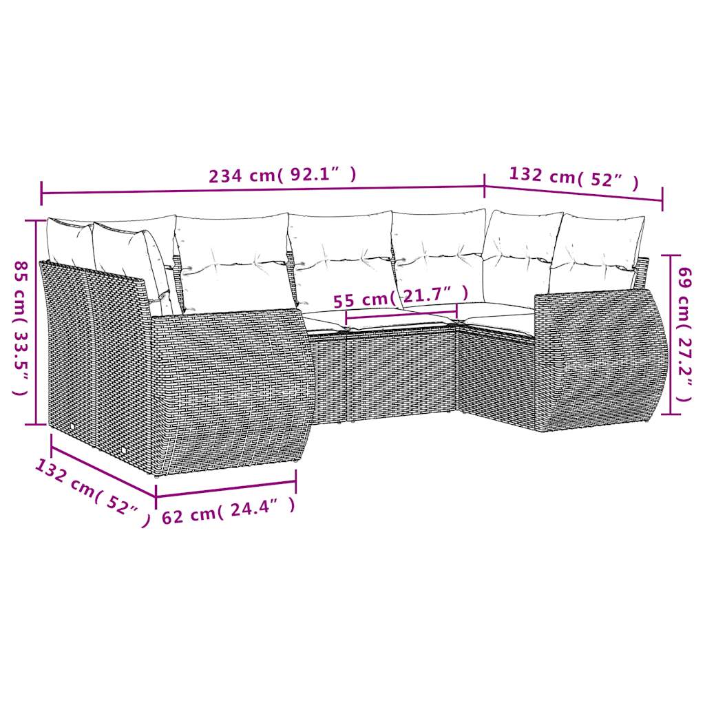 6-tlg. Garten-Sofagarnitur mit Kissen Hellgrau Poly Rattan