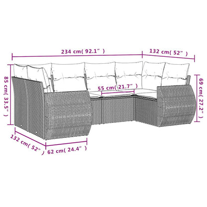 6-tlg. Garten-Sofagarnitur mit Kissen Hellgrau Poly Rattan