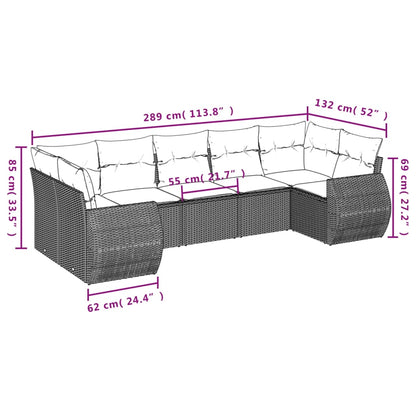 7-tlg. Garten-Sofagarnitur mit Kissen Hellgrau Poly Rattan