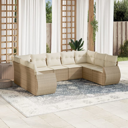 9-tlg. Garten-Sofagarnitur mit Kissen Beige Poly Rattan