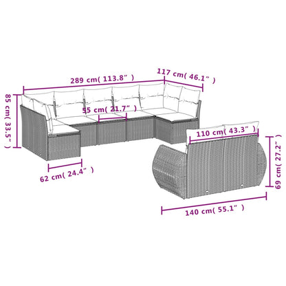 9-tlg. Garten-Sofagarnitur mit Kissen Hellgrau Poly Rattan