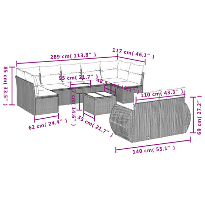 10-tlg. Garten-Sofagarnitur mit Kissen Braun Poly Rattan