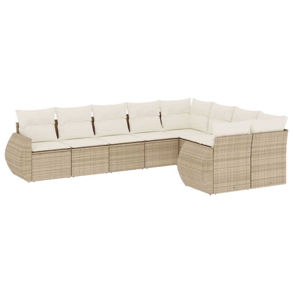 9-tlg. Garten-Sofagarnitur mit Kissen Beige Poly Rattan