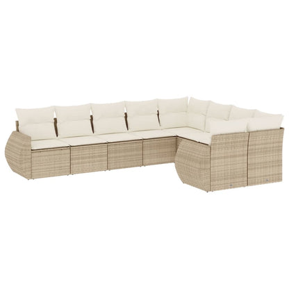 9-tlg. Garten-Sofagarnitur mit Kissen Beige Poly Rattan