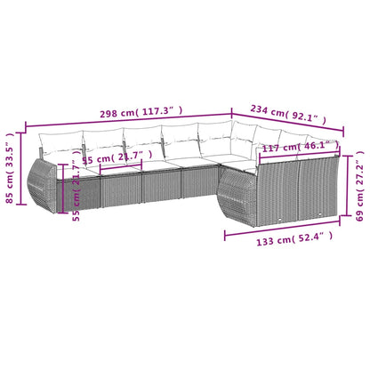 9-tlg. Garten-Sofagarnitur mit Kissen Grau Poly Rattan