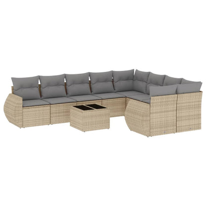 10-tlg. Garten-Sofagarnitur mit Kissen Beige Poly Rattan