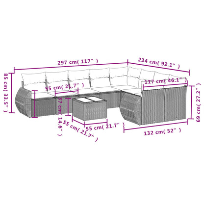 10-tlg. Garten-Sofagarnitur mit Kissen Braun Poly Rattan