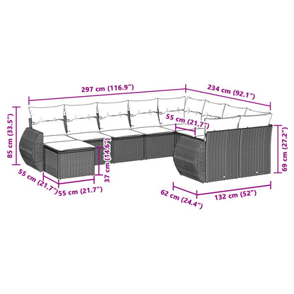 10-tlg. Garten-Sofagarnitur mit Kissen Hellgrau Poly Rattan