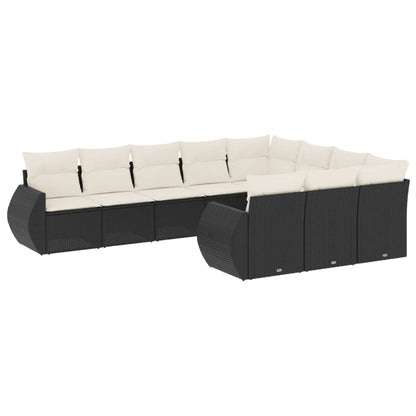 10-tlg. Garten-Sofagarnitur mit Kissen Schwarz Poly Rattan