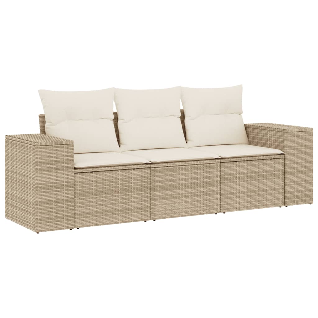 3-tlg. Garten-Sofagarnitur mit Kissen Beige Poly Rattan