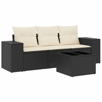 4-tlg. Garten-Sofagarnitur mit Kissen Schwarz Poly Rattan