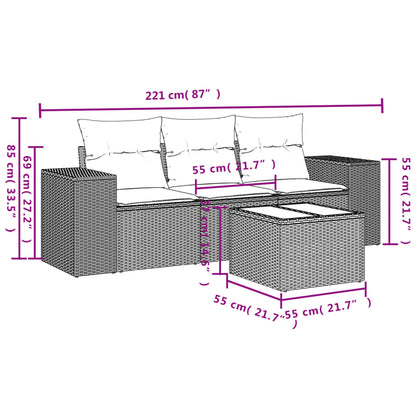 4-tlg. Garten-Sofagarnitur mit Kissen Braun Poly Rattan