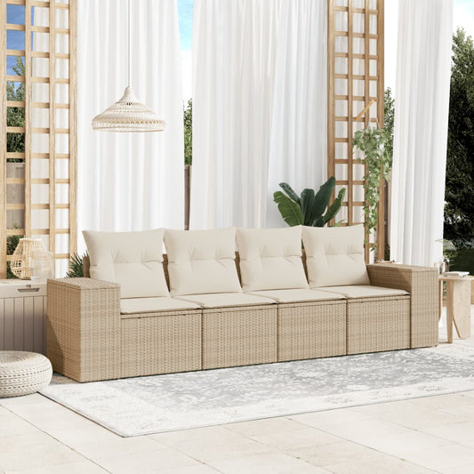 4-tlg. Garten-Sofagarnitur mit Kissen Beige Poly Rattan