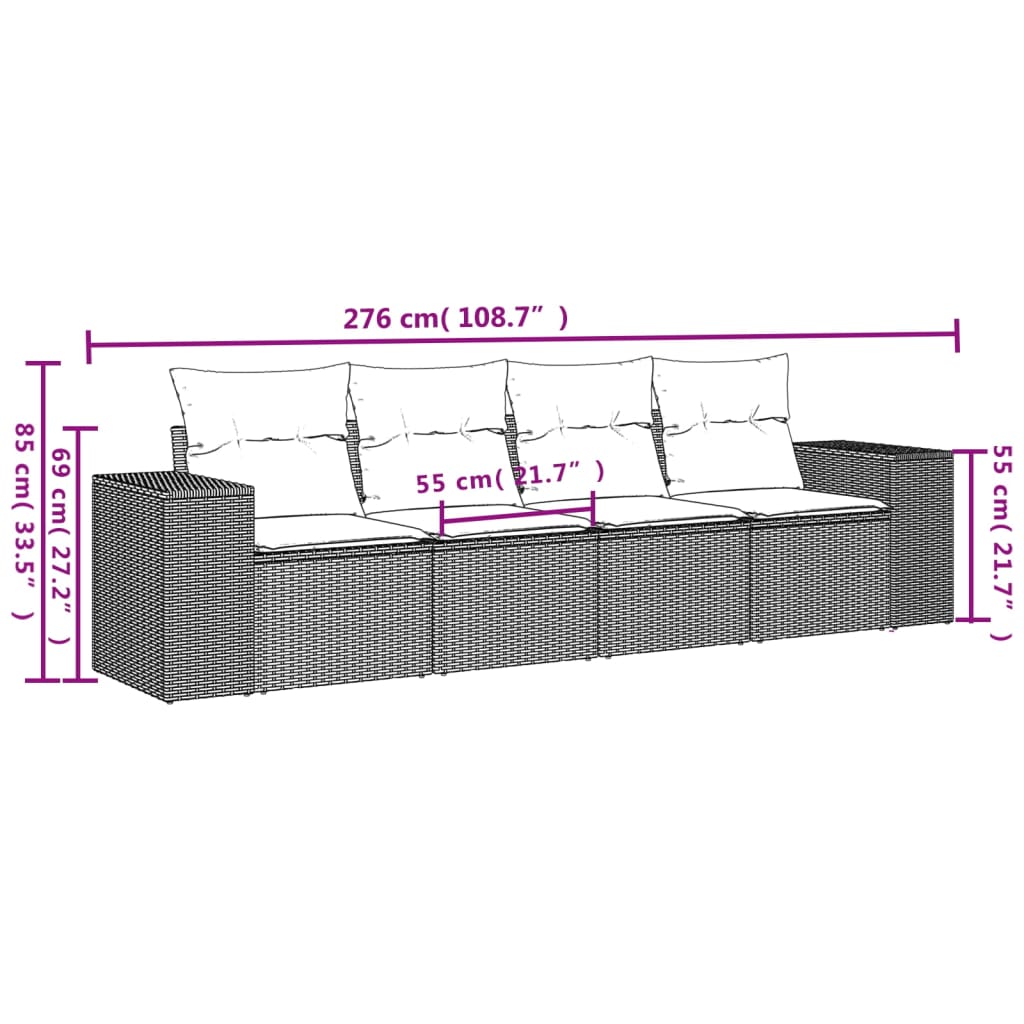 4-tlg. Garten-Sofagarnitur mit Kissen Grau Poly Rattan