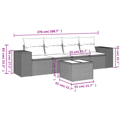 5-tlg. Garten-Sofagarnitur mit Kissen Grau Poly Rattan