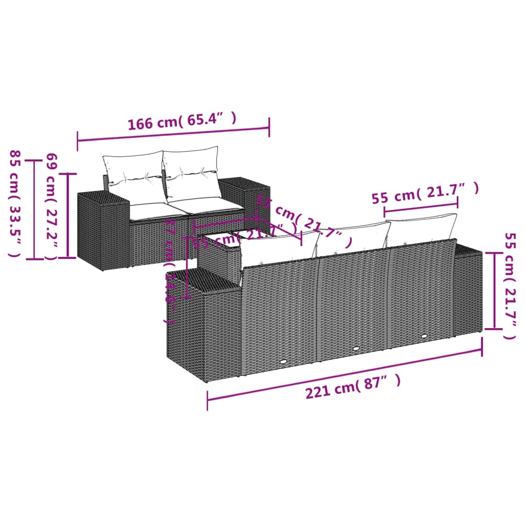 6-tlg. Garten-Sofagarnitur mit Kissen Schwarz Poly Rattan