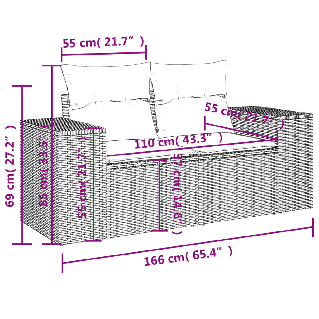 8-tlg. Garten-Sofagarnitur mit Kissen Grau Poly Rattan