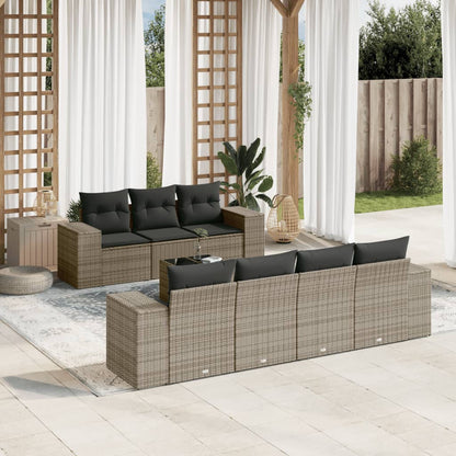 8-tlg. Garten-Sofagarnitur mit Kissen Grau Poly Rattan