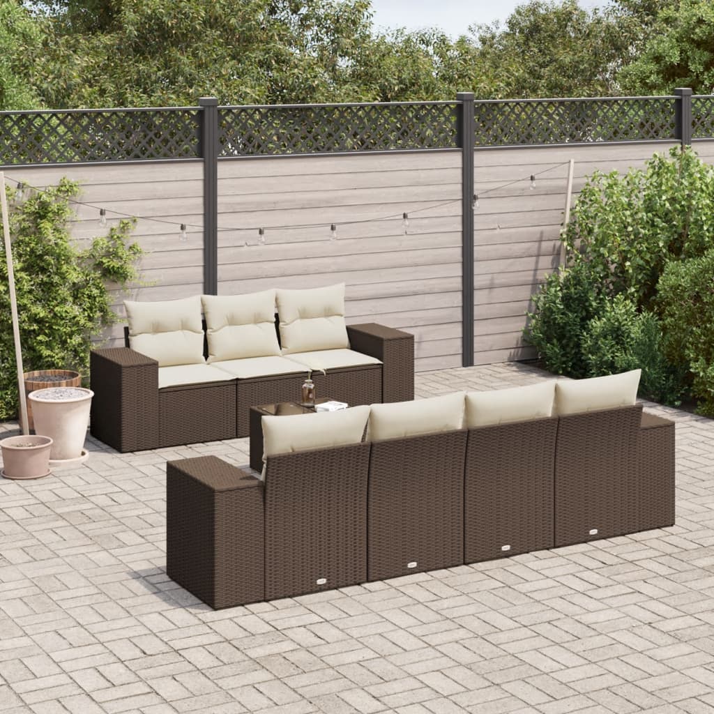 8-tlg. Garten-Sofagarnitur mit Kissen Braun Poly Rattan