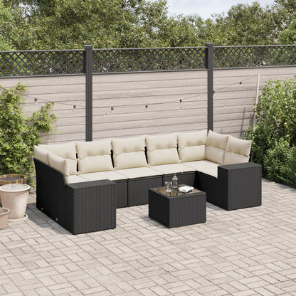 8-tlg. Garten-Sofagarnitur mit Kissen Schwarz Poly Rattan